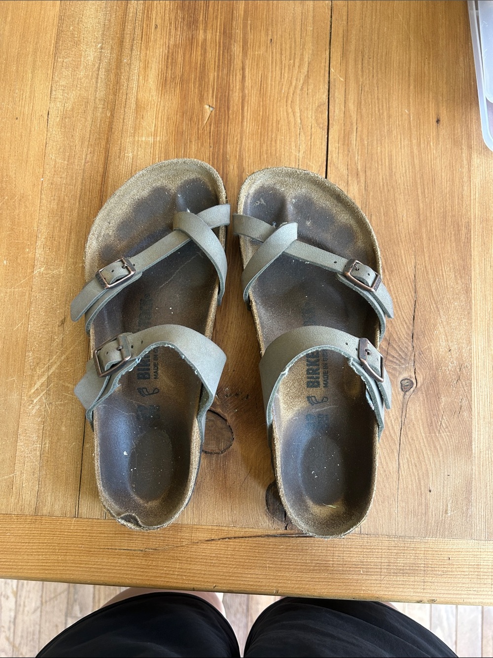 Birkenstock Olive Green Leather Slide Sandals